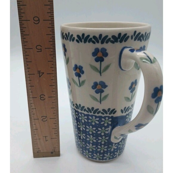 Polish Pottery Bistro Coffee Cup Mug J Frankow Poland Hand Painted 12 oz - Picture 5 of 7